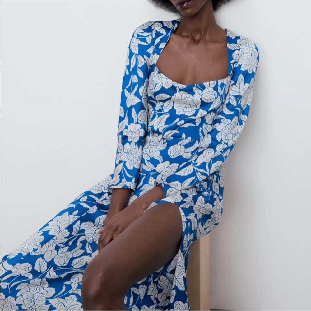ZARA PRINTED Floral MIDI DRESS